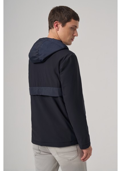 Erkek Lacivert Trend Çift Taraflı Kapüşonlu Mont
