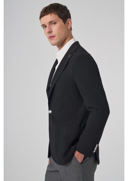 Erkek Siyah Trend Slim Fit Mono Yaka Ceket