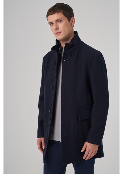 Erkek Lacivert Yünlü Dynamic Fit Borgio Çıkma Yakalı Kaban fiyatları