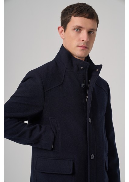 Erkek Lacivert Yünlü Dynamic Fit Borgio Çıkma Yakalı Kaban fırsatları