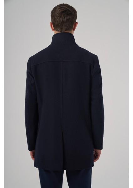 Erkek Lacivert Yünlü Dynamic Fit Borgio Çıkma Yakalı Kaban