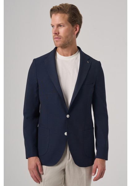 Erkek Lacivert Trend Slim Fit Mono Yaka Ceket