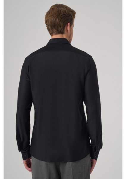 Erkek Siyah Trend Düz Slim Fit Tam Italyan Yaka Gömlek indirimleri