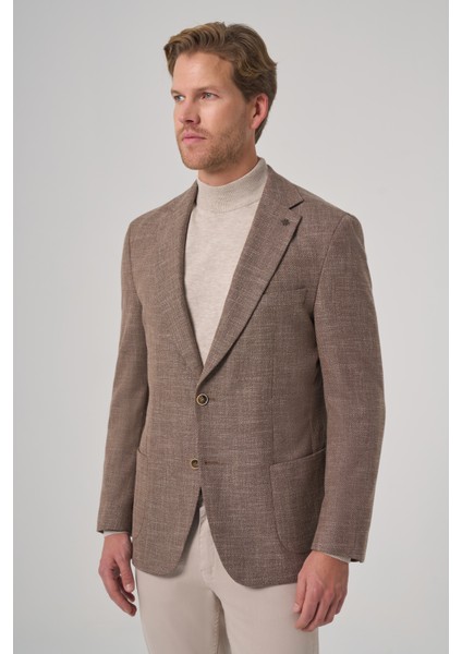 Erkek Kahve Poliviskon Trend Desenli Dynamic Fit Mono Yaka Ceket fiyatları