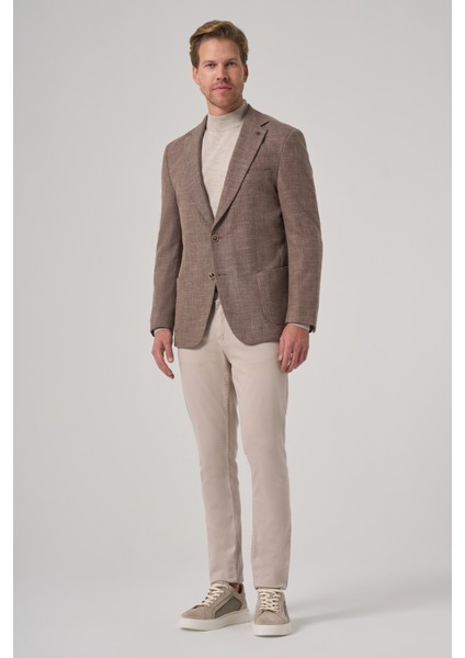 Erkek Kahve Poliviskon Trend Desenli Dynamic Fit Mono Yaka Ceket fırsatları