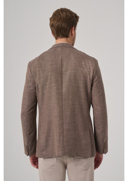 Erkek Kahve Poliviskon Trend Desenli Dynamic Fit Mono Yaka Ceket indirimleri