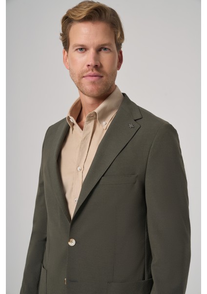 Erkek Haki Trend Slim Fit Mono Yaka Ceket modelleri