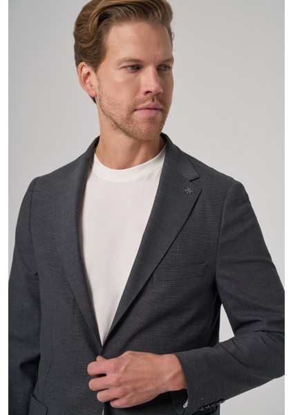 Erkek Antrasit Yünlü Slim Fit Mono Yaka Ceket modelleri