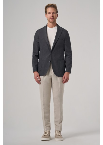 Erkek Antrasit Yünlü Slim Fit Mono Yaka Ceket fırsatları