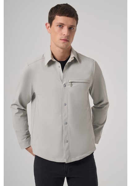 Erkek Gri Polyester Trend Düz Dynamic Fit Berberi Yaka Gömlek Ceket fiyatları