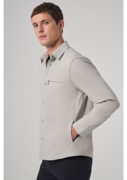 Erkek Gri Polyester Trend Düz Dynamic Fit Berberi Yaka Gömlek Ceket fırsatları