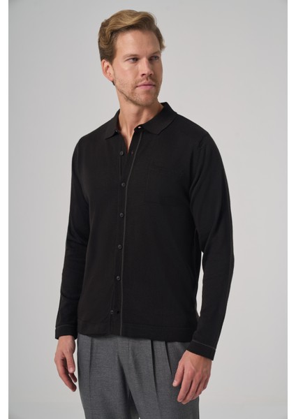 Erkek Siyah Trend Polo Yaka Gömlek Triko