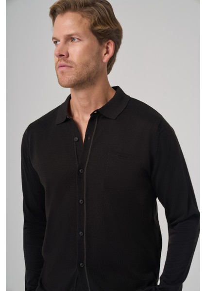Erkek Siyah Trend Polo Yaka Gömlek Triko modelleri