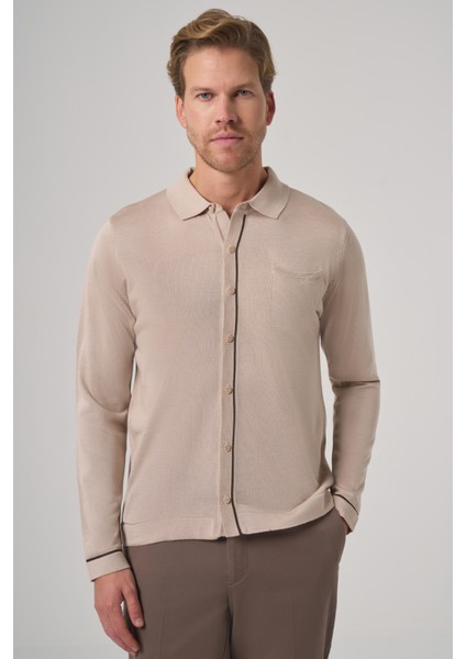 Erkek Bej Trend Polo Yaka Gömlek Triko