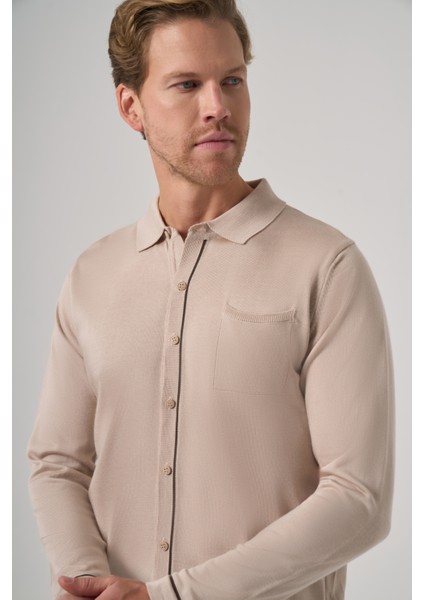 Erkek Bej Trend Polo Yaka Gömlek Triko modelleri