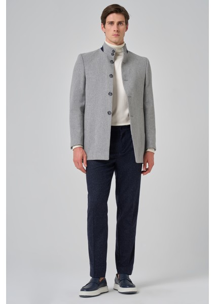 Erkek Gri Yünlü Düz Dynamic Fit Hakim Yaka Kaban fiyatları