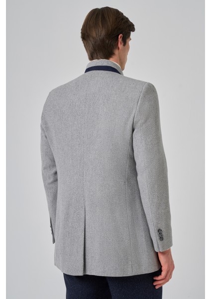 Erkek Gri Yünlü Düz Dynamic Fit Hakim Yaka Kaban indirimleri