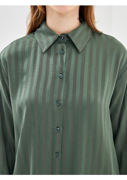 Yeni Sezon Çizgili Saten Kadın Gömlek Tunik modelleri