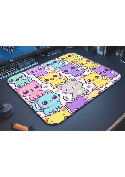 Renkli Kedi Kawaii Gaming Oyuncu Xl Mouse Pad Kaydırmaz Mousepad 40X30 3mm Premium Model Büyük Boy modelleri