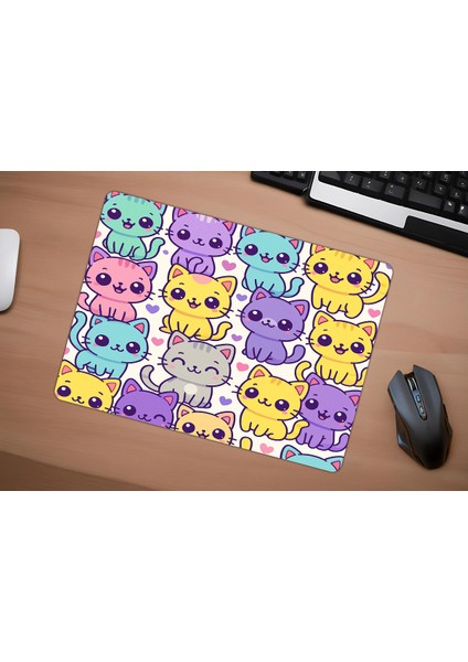 Renkli Kedi Kawaii Gaming Oyuncu Xl Mouse Pad Kaydırmaz Mousepad 40X30 3mm Premium Model Büyük Boy