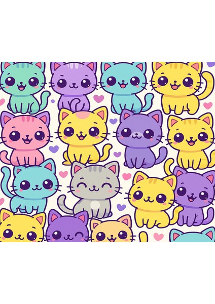 Renkli Kedi Kawaii Gaming Oyuncu Xl Mouse Pad Kaydırmaz Mousepad 40X30 3mm Premium Model Büyük Boy