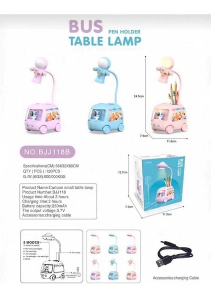 Sevimli Araba Tasarımlı Şarj Edilebilir Gece & Masa Lambası