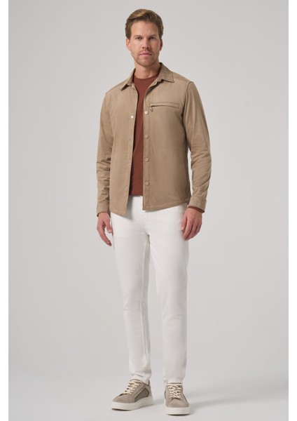 Erkek Vizon Polyester Trend Düz Dynamic Fit Berberi Yaka Gömlek Ceket fırsatları