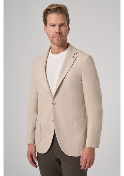 Erkek Bej Trend Slim Fit Mono Yaka Ceket