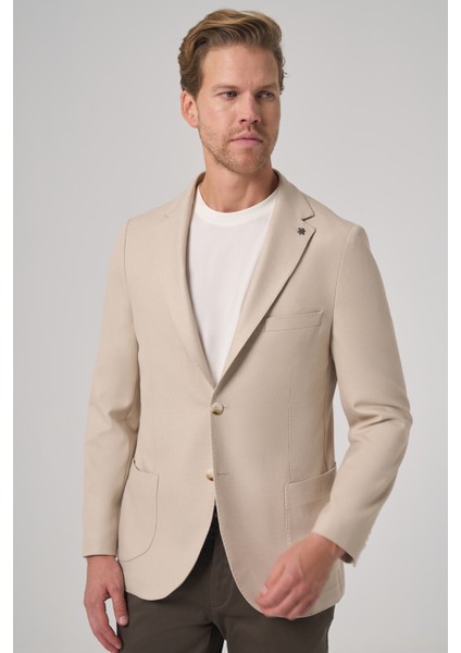 Erkek Bej Trend Slim Fit Mono Yaka Ceket modelleri