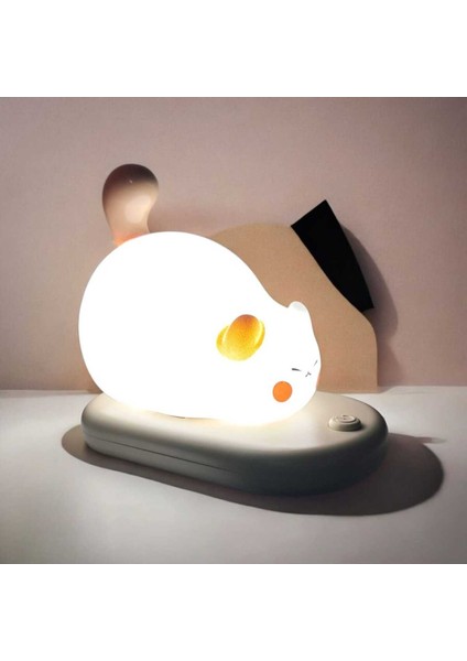 Dokunmatik Sevimli Pati Kedi Modelli USB Şarjlı LED Karikatür Silikon Gece-Masa Lambası Kahverengi