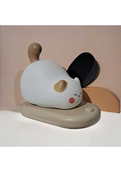 Dokunmatik Sevimli Pati Kedi Modelli USB Şarjlı LED Karikatür Silikon Gece-Masa Lambası Kahverengi fiyatları