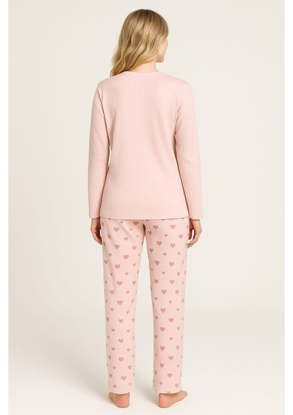 Kadın 0382 Raporlu Interlok Uzun Kol Pijama Takımı Pembe fiyatları