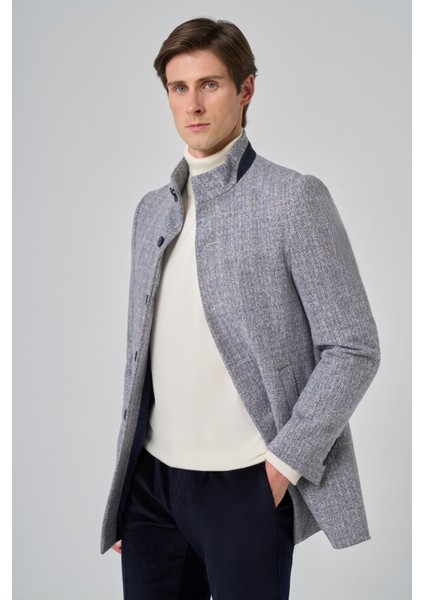 Erkek Lacivert Balık Sırtı Desen Hakim Yaka Dynamic Fit Kaban fiyatları