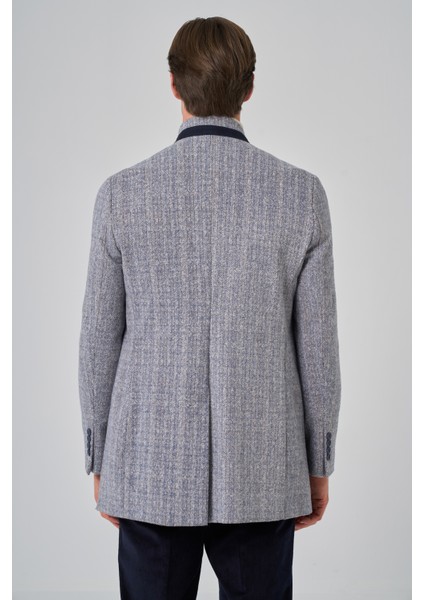 Erkek Lacivert Balık Sırtı Desen Hakim Yaka Dynamic Fit Kaban fırsatları