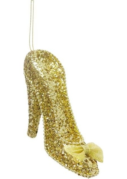 Yılbaşı Ağaç Süsü Işıltılı Simli Topuklu Ayakkabı Asılabilir Dekoratif Süs Altın 14 cm fiyatları