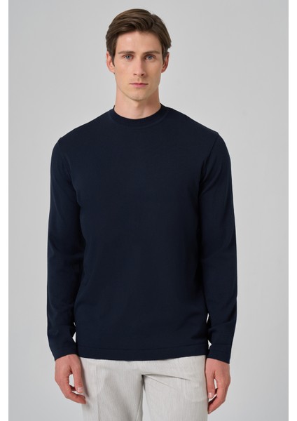 Erkek Lacivert Trend Bisiklet Yaka Rayon Triko modelleri