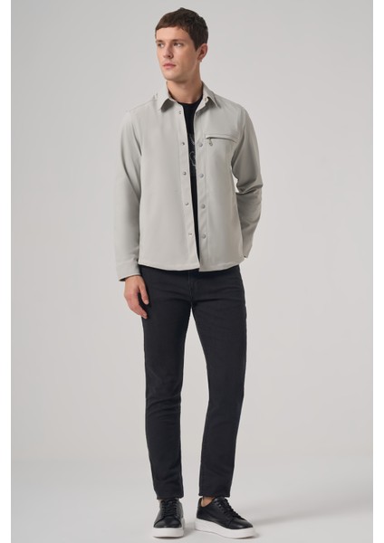 Erkek Gri Polyester Trend Düz Dynamic Fit Berberi Yaka Gömlek Ceket indirimleri