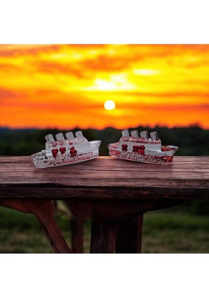 Kristal Gemi Modelli Batmayan Kırmızı Kalpler Dekoratif Kalemlikli Plastik Süs