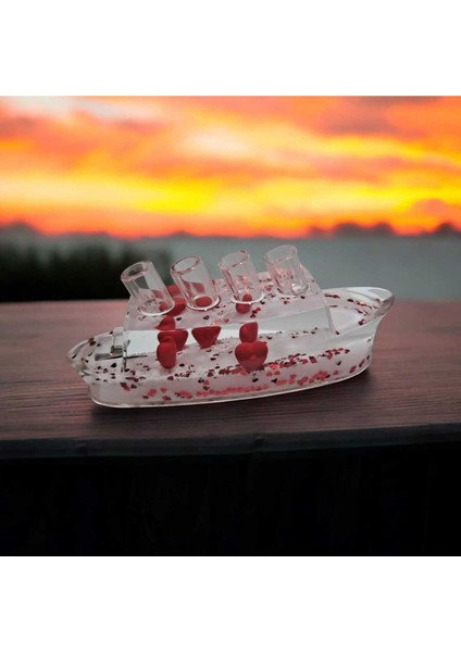 Kristal Gemi Modelli Batmayan Kırmızı Kalpler Dekoratif Kalemlikli Plastik Süs modelleri