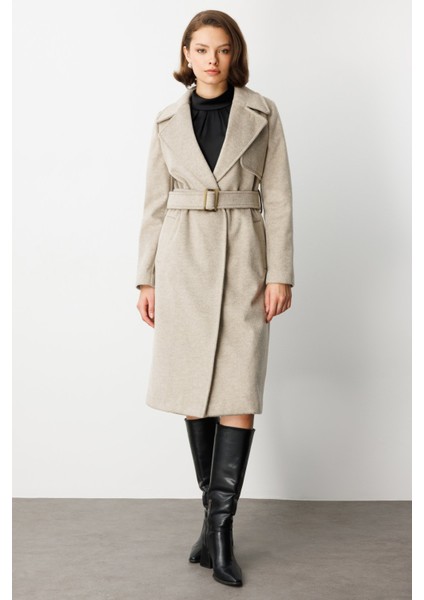 Beli Kuşaklı Kruvaze Kaşe Kaban 6053-26K