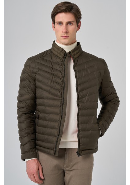 Erkek Haki Polyester Kısa Kapitone Mont