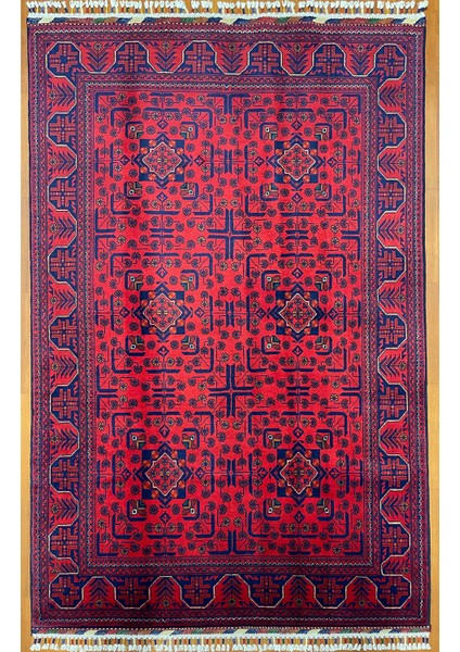 El Dokuma Afgan Halı Yıldız Desenli Bordo Renk 2.5 Metre Kare