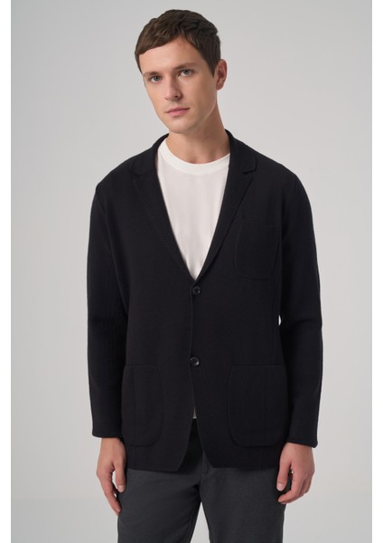 Erkek Siyah Trend Klasik Yaka Ön Düğmeli Hırka modelleri