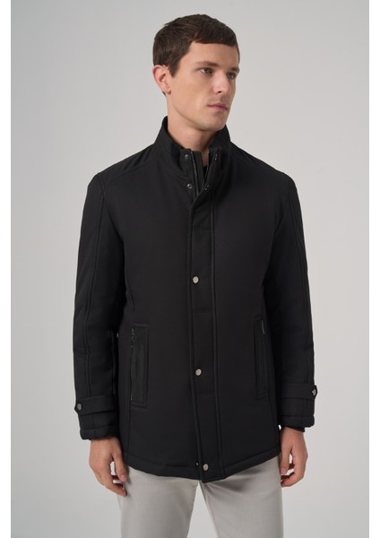 Erkek Siyah Aston Çıtçıtlı Yan Cepli Dynamic Fit Rahat Kesim Mont