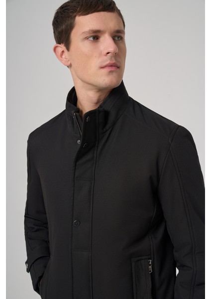Erkek Siyah Aston Çıtçıtlı Yan Cepli Dynamic Fit Rahat Kesim Mont modelleri