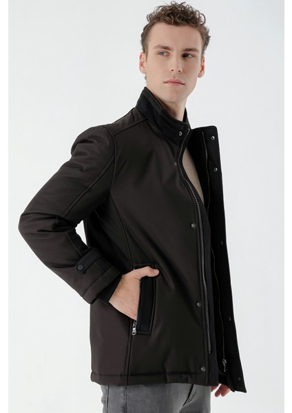 Erkek Siyah Aston Çıtçıtlı Yan Cepli Dynamic Fit Rahat Kesim Mont