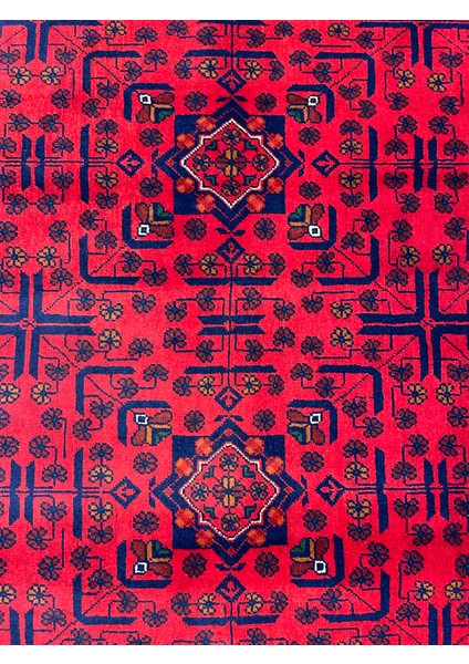 El Dokuma Afgan Halı Yıldız Desenli Bordo Renk 2.5 Metre Kare