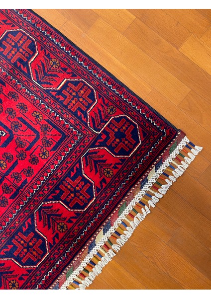 El Dokuma Afgan Halı Yıldız Desenli Bordo Renk 2.5 Metre Kare