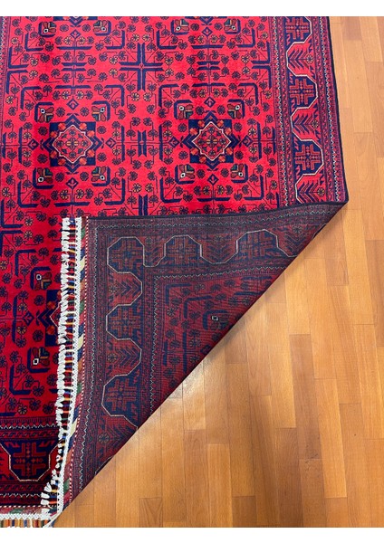 El Dokuma Afgan Halı Yıldız Desenli Bordo Renk 2.5 Metre Kare