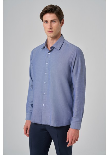 Erkek Lacivert Trend Jakar Desen Sert Yaka Regular Fit Gömlek fiyatları